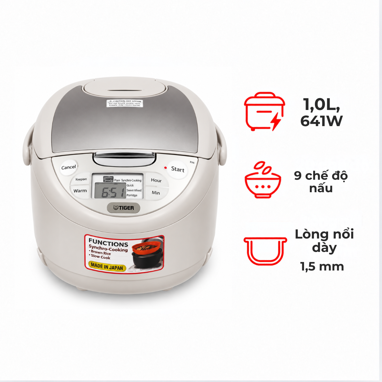 Nồi cơm điện tử Tiger JAXS10W 1 lít