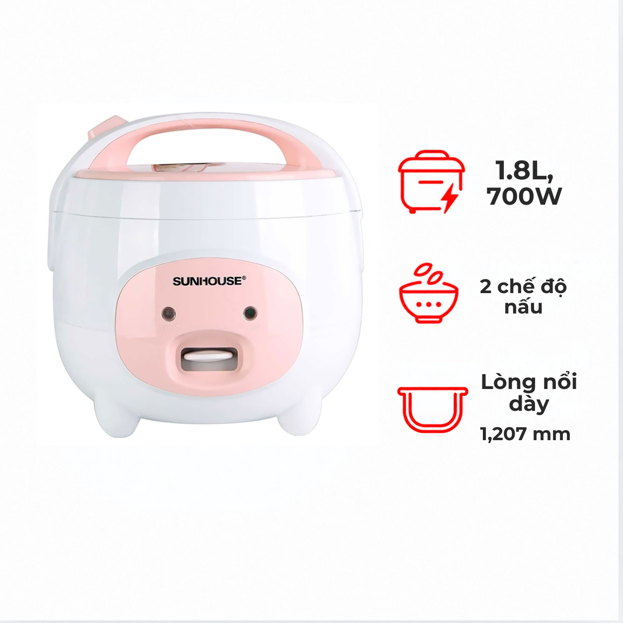 Nồi cơm nắp gài Sunhouse 1.8 lít SHD8607W