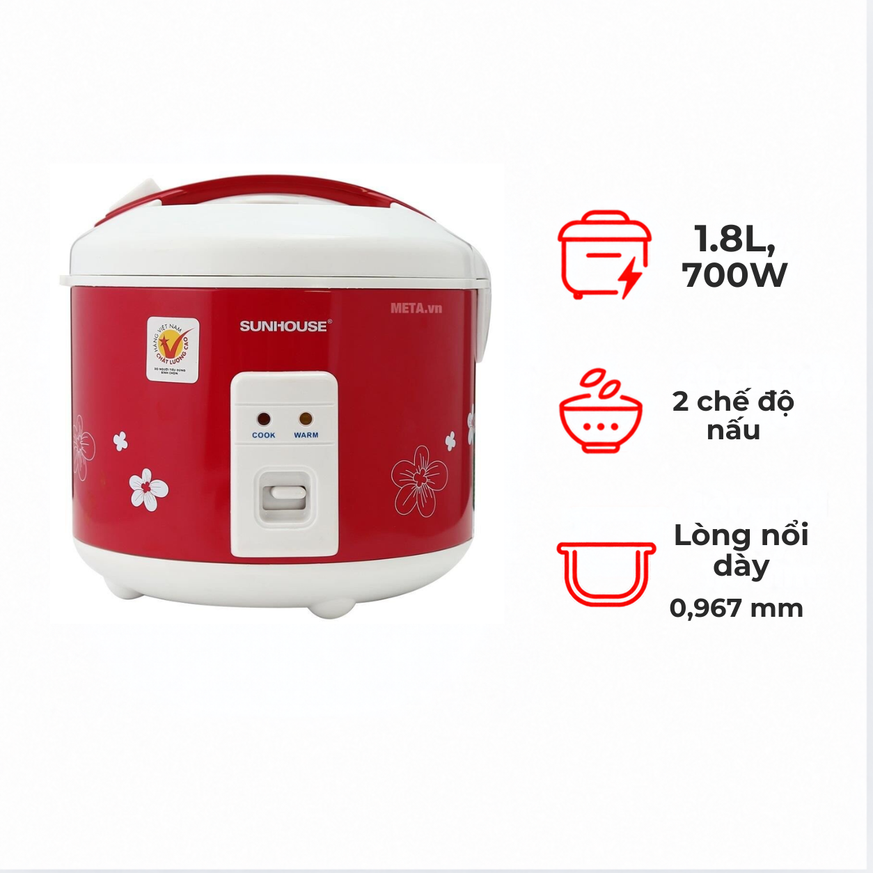 Nồi cơm điện Sunhouse SHD8601 1.8 lít