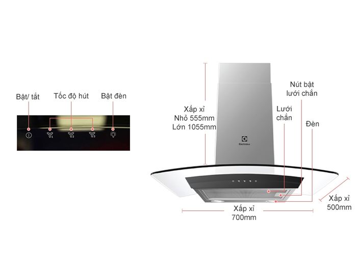 Máy hút mùi electrolux cảm ứng kt 70 EFC736GAR