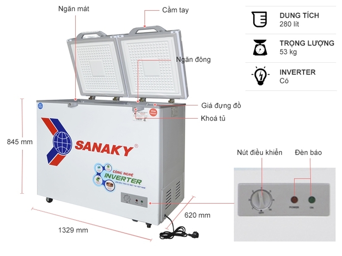 Tủ đông Sanaky VH-4099W4K 2 chế độ, Inverter 280 lít