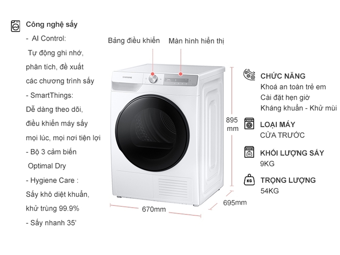 Máy sấy Samsung DV90T7240BH/SV inverter 9kg  bơm nhiệt