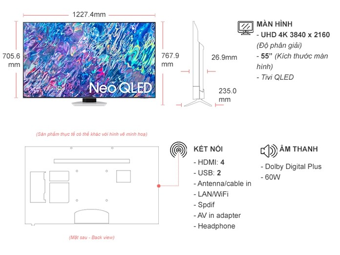 Tivi Samsung QA55QN85BAKXXV Neo QLED 55 Inch 4K 2022