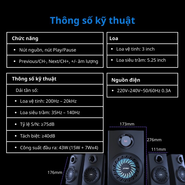 Loa Fenda F1900X/4.1 Bluetooth (FM/USB/Bluetooth/Điều khiển)