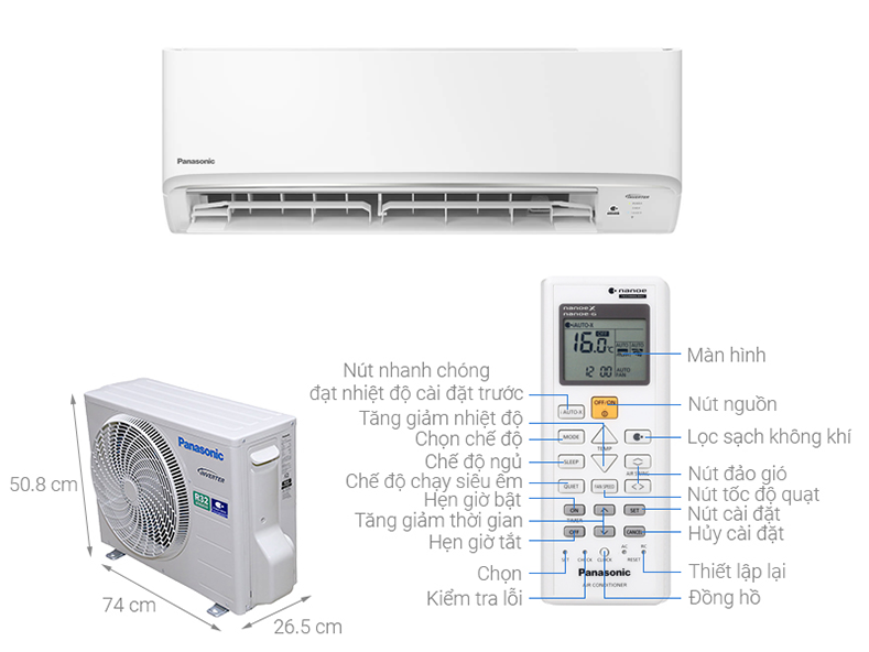 Điều hòa Panasonic 1 chiều Inverter R32 Tiêu chuẩn 12000Btu CS/CU-RU12CKH-8D mới 2026