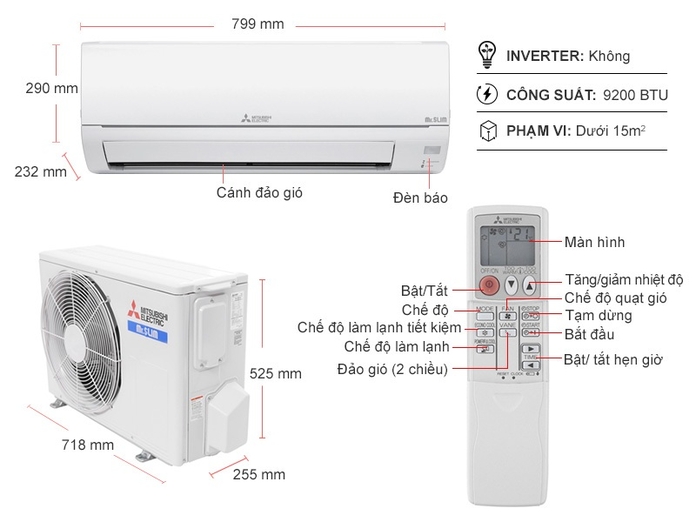 Điều hòa Mitsubishi 1 chiều 9000BTU MS/MU-JS25VF