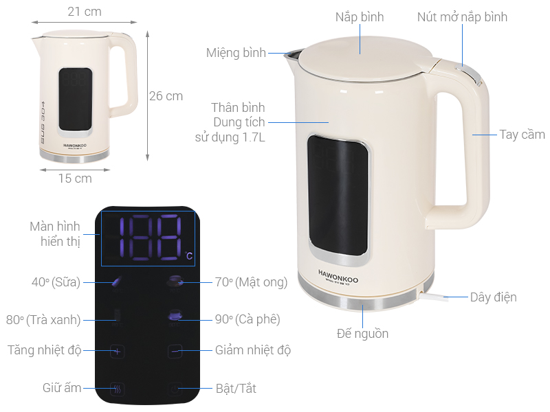 Ấm siêu tốc Hawonkoo KEH-171 1.7 lít