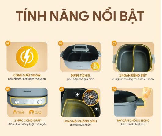 Lẩu điện Buestone MPB-7257 dung tích 5L, công suất 1850W