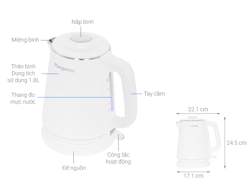 Ấm siêu tốc Kangaroo KGWK18L1G 1.8 lít