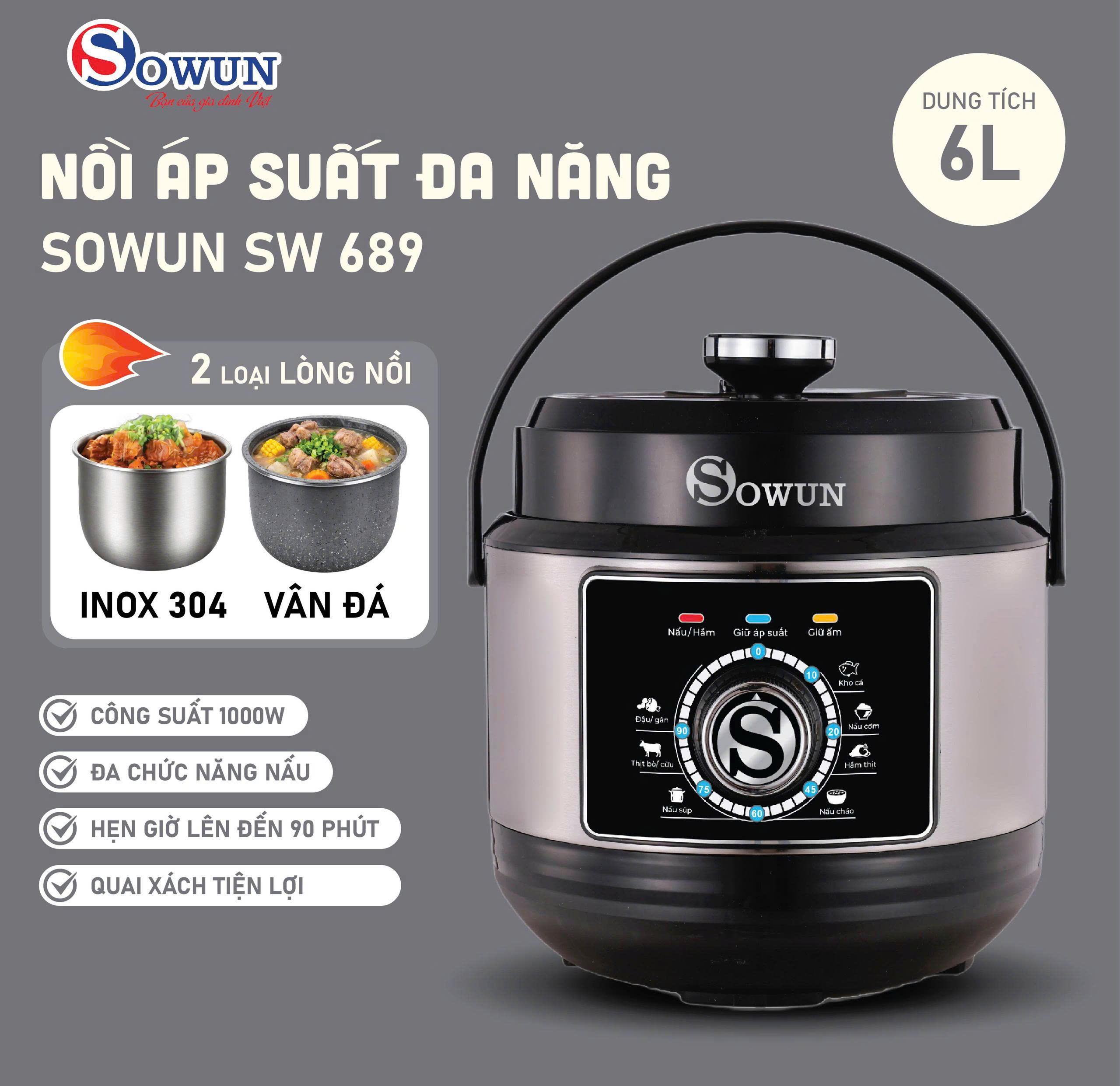 Nồi áp suất Sowun SW689 6 lít