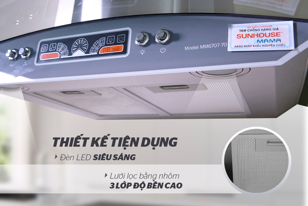 Máy hút mùi kính cong Sunhouse MMB6707-70