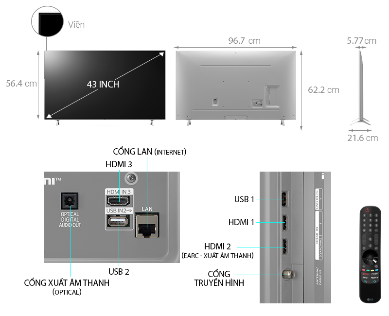 Smart Tivi LG 43 inch 43NANO77TPA 4K NanoCell HDR ThinQ AI Mới 2021