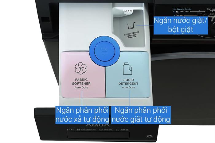 Máy giặt Aqua AW12-BD4657U1M(GN)cửa trước 12kg inverter, phân bổ nước giặt xả