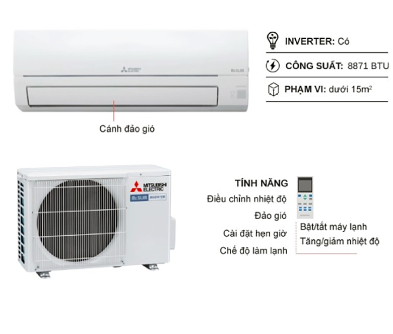 Điều hòa Mitsubishi Electric 1 chiều 12000BTU Inverter MSY/MUY-JY35VF