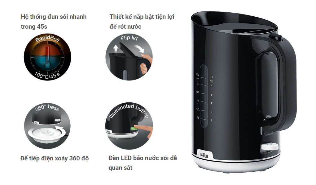 Ấm siêu tốc Braun WK1100BK 1.7 lít