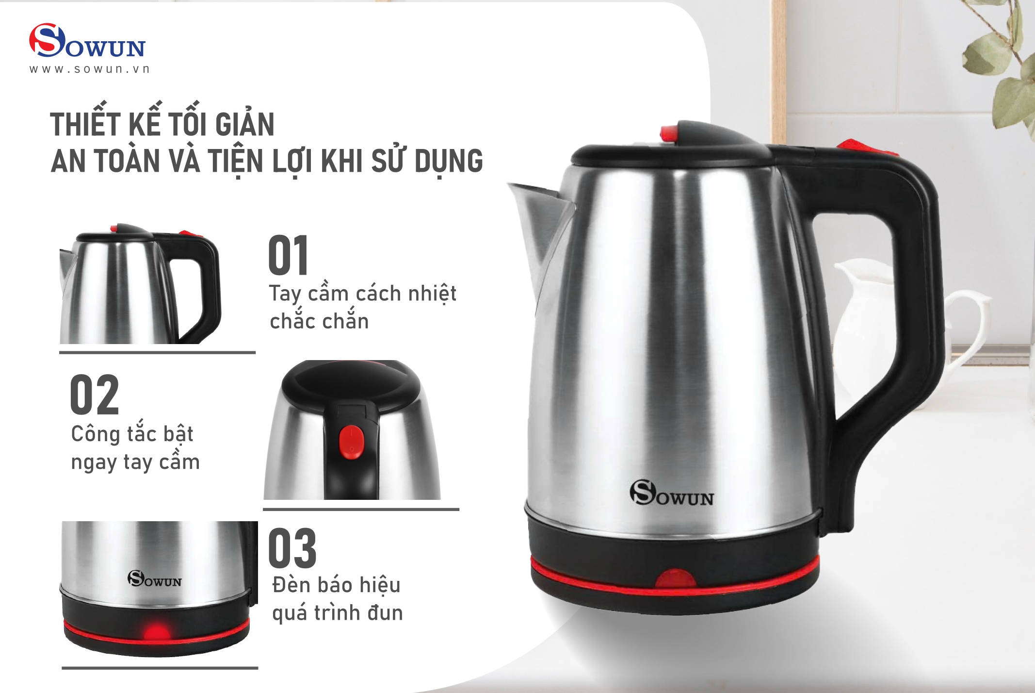 Ấm siêu tốc Sowun SW1635 1.8 lít