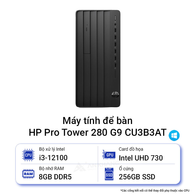 Máy tính để bàn HP Pro Tower 280 G9 PCHP0545 CU3B3AT (i3-12100/8GB DDR5/256GB SSD,Intel Graphics,Wlan ac+BT,Keyboard,Mouse,Win 11 Home 64, 1Yr)