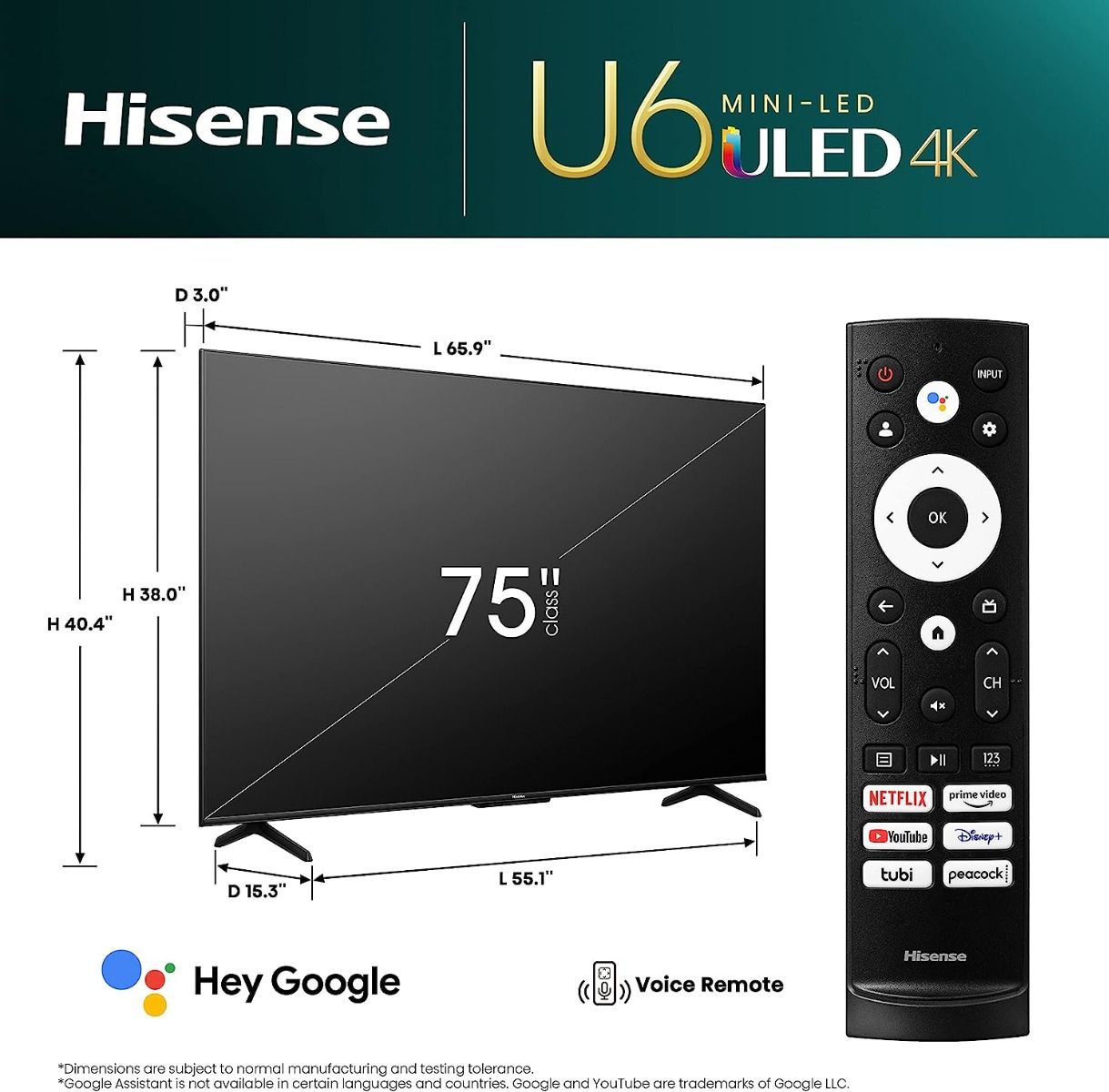 Tivi HISENSE 75 inches 75U6K (MiniLED, 4K, Vidaa OS, tìm kiếm giọng nói )