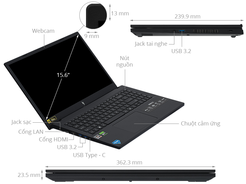 Máy tính xách tay Acer Gaming Nitro ANV15-41-R1JY (AMD Ryzen5 .6600H/16GB/SSD 512GB/Nvidia GeForce RTX3050/15.6 inch FHD/Win11/Đen)