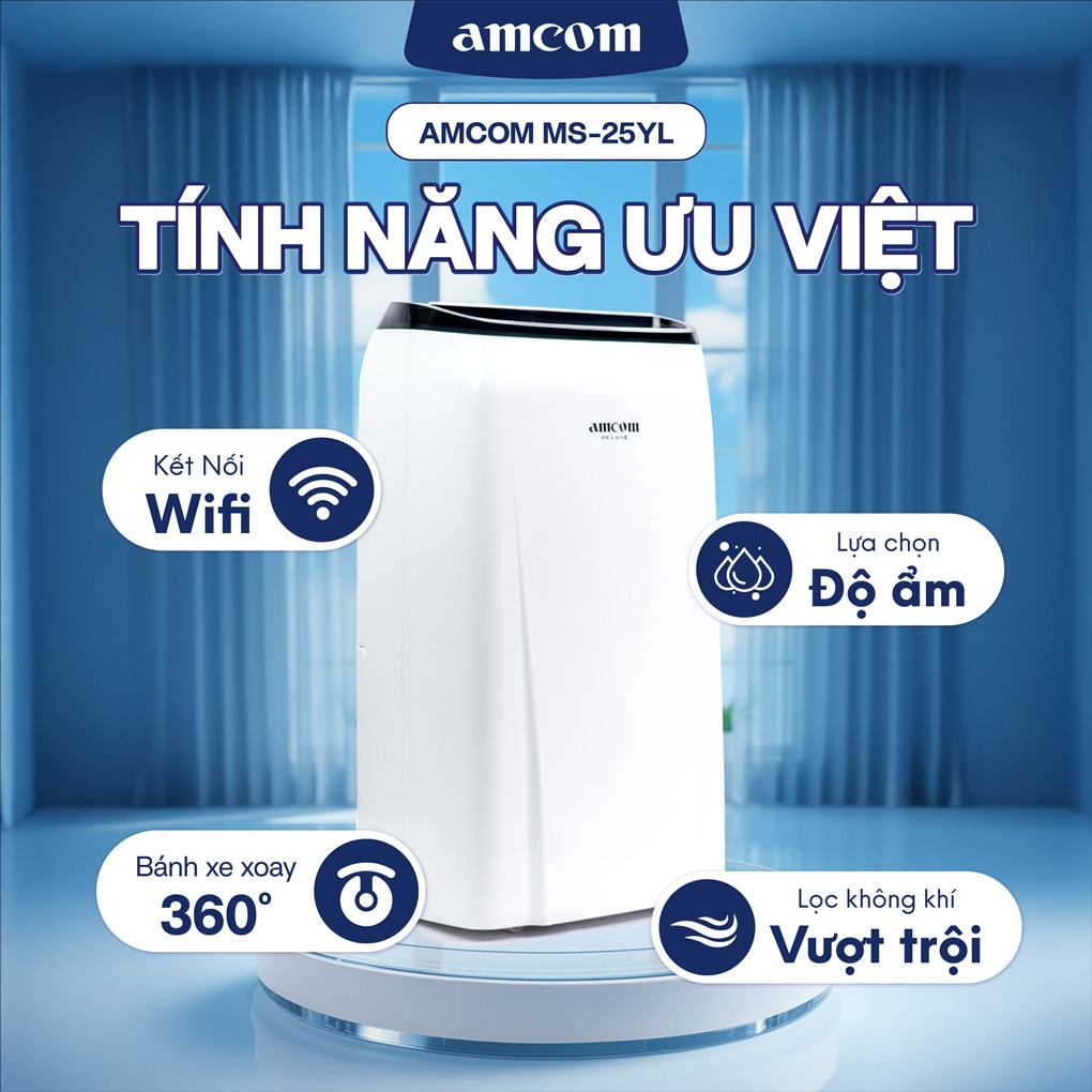 Máy hút ẩm Amcom MS-25YL 25L/Ngày, 330W, bình chứa 4L