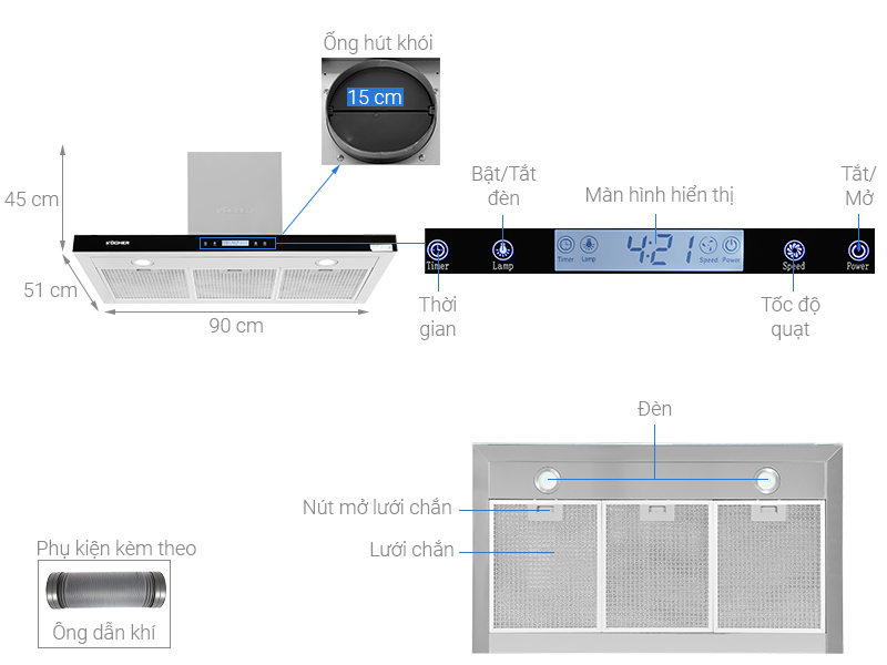 Máy hút mùi áp tường Kocher K-225C90