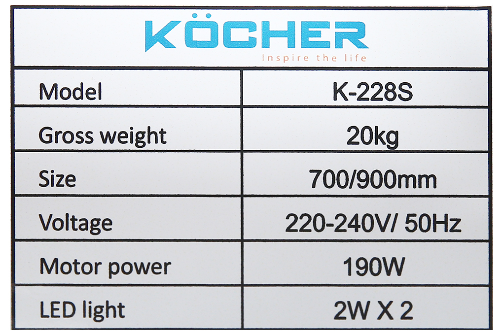 Máy hút mùi Kocher kính cong 90cm K-228S90