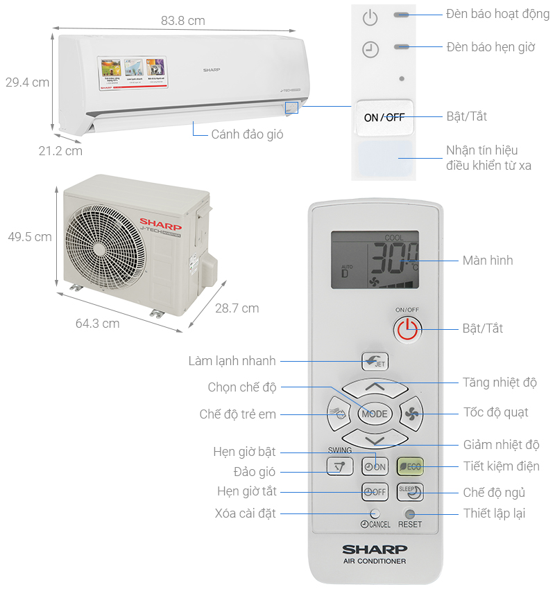 Điều hòa Sharp 1 chiều Inverter 9.000Btu AH/AU-X10ZEW