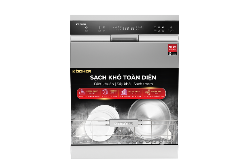 Máy rửa bát Kocher KDEU-X15S 17 bộ độc lập sấy khí tươi Fresh Air 168H