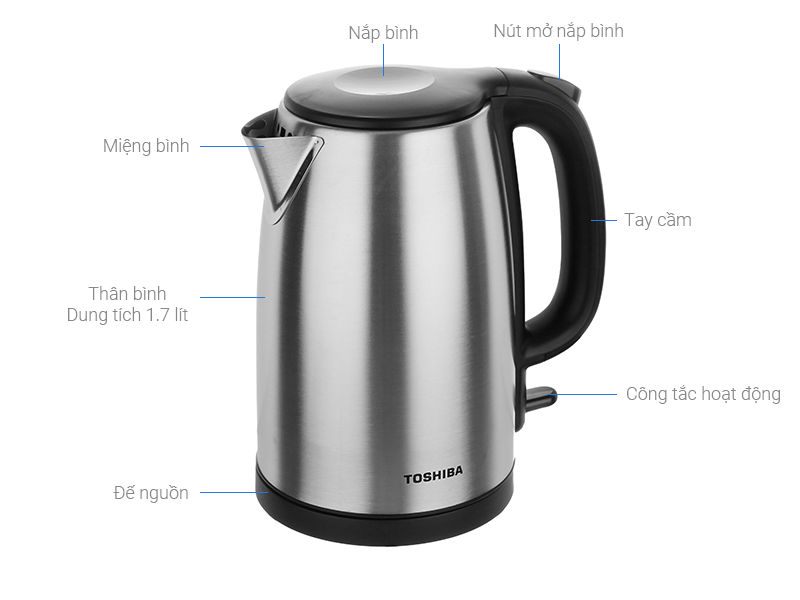 Ấm siêu tốc inox Toshiba KT-17SH2NV 1.8L 1 lớp
