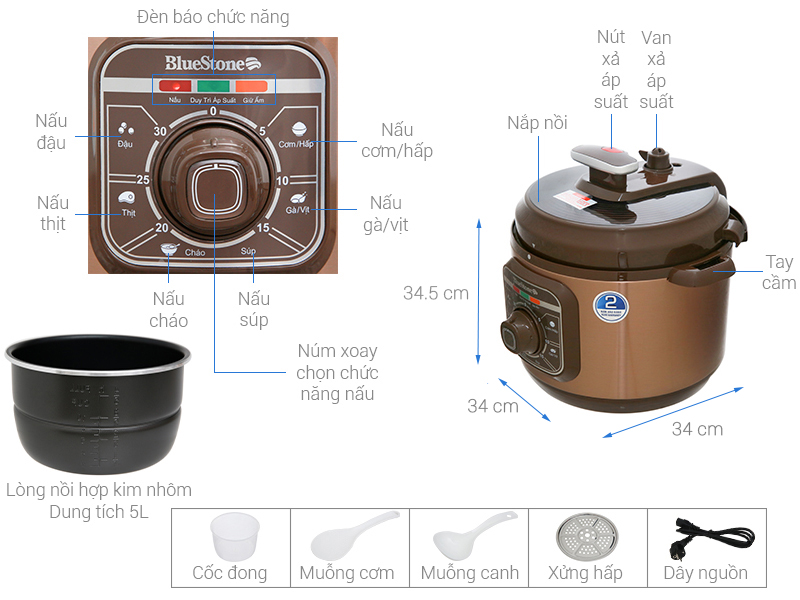 Nồi áp suất đun điện Bluestone PCB5629 5 lít