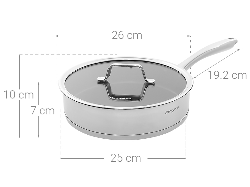 Chảo inox chống dính đáy từ nắp kính 26 cm Kangaroo KG01F126