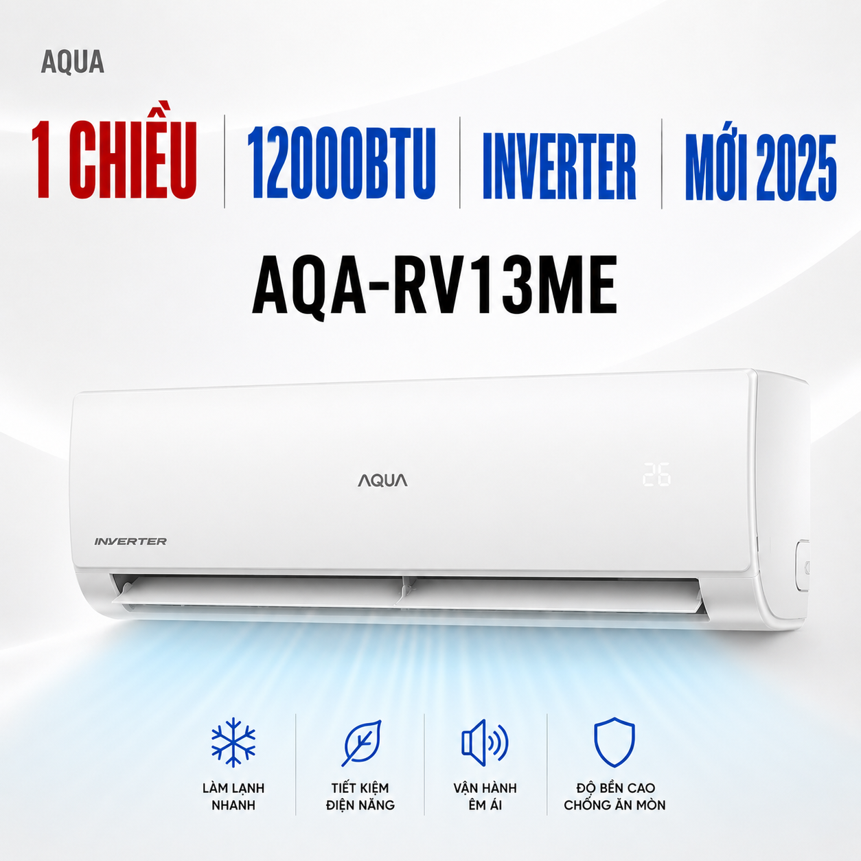 Điều hòa Aqua 1 chiều 12000Btu Inverter AQA-RV13ME mới 2025