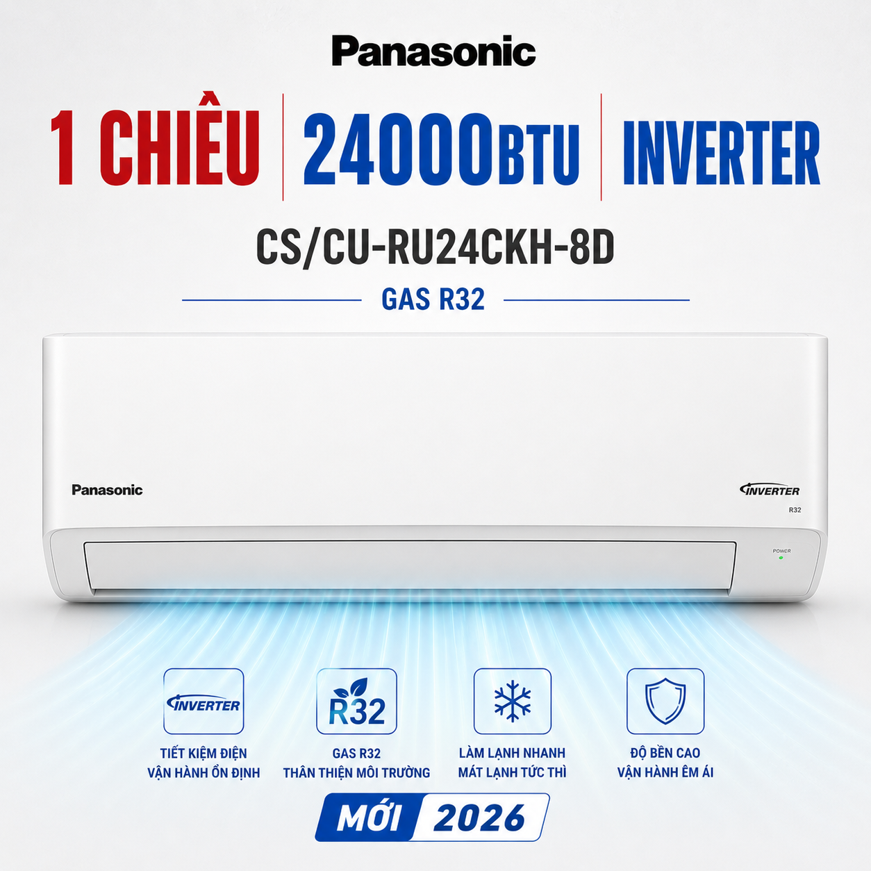 Điều hòa Panasonic 1 chiều 9000BTU Inverter R32 CS/CU-RU9CKH-8D Tiêu chuẩn mới 2026
