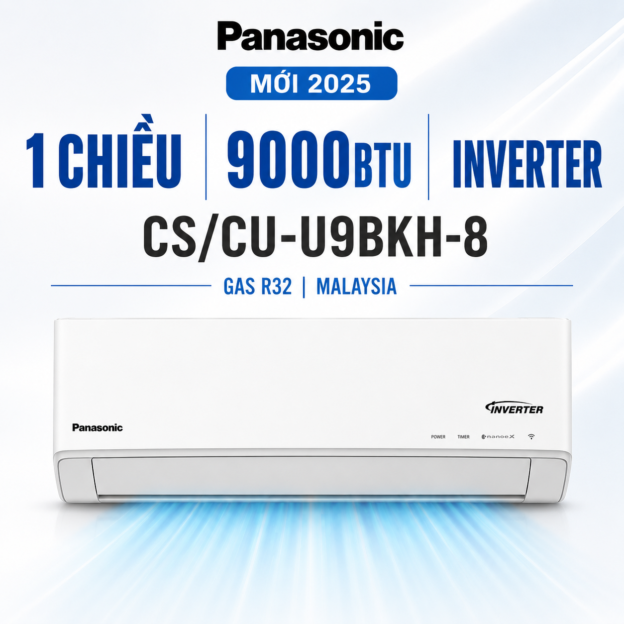 Điều hòa Panasonic 1 chiều 9000Btu Inverter CS/CU-U9BKH-8 cao cấp mới 2025