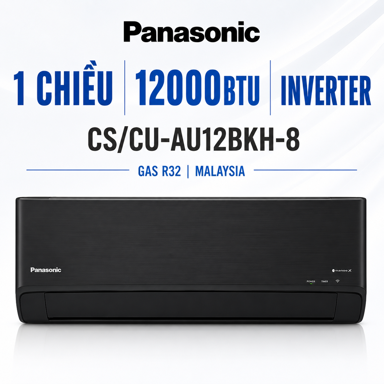 Điều hòa Panasonic 1 chiều 12000BTU Inverter CS/CU-AU12BKH-8 mặt lạnh màu đen