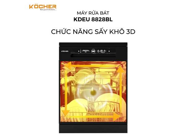 Máy rửa bát Kocher KDEU-8828BLACK 13 bộ độc lập, sấy khô 3D nhập Malaysia
