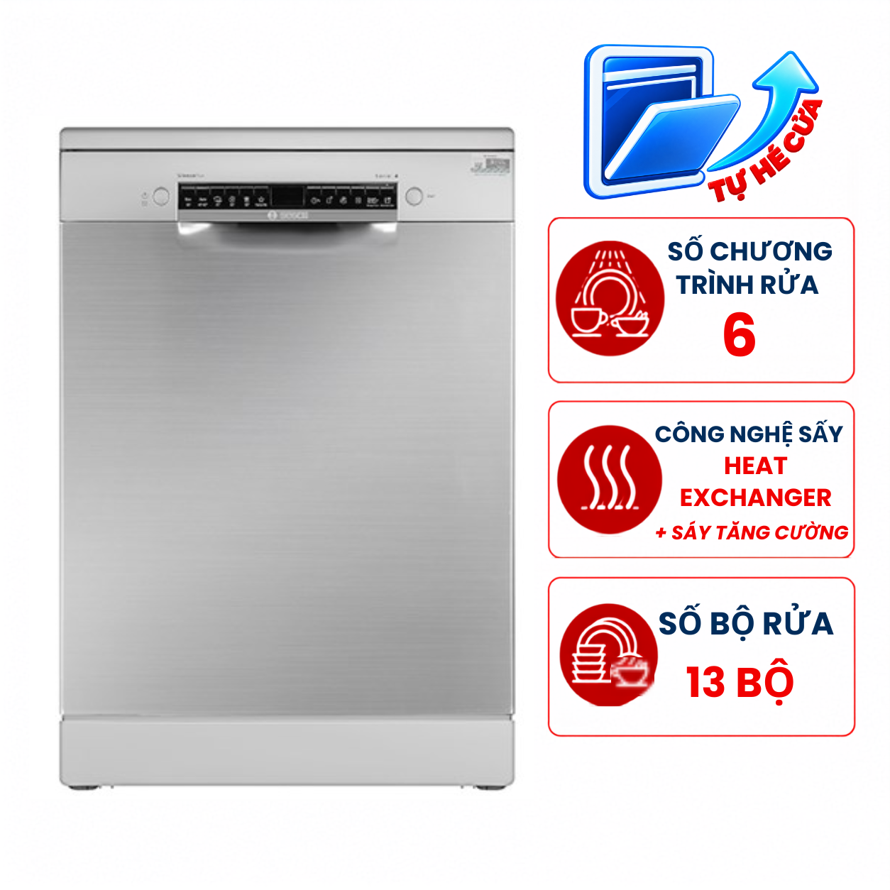 Máy rửa bát Bosch SMS4ECI14E Seri 4, 13 bộ độc lập , hé cửa nhập Đức