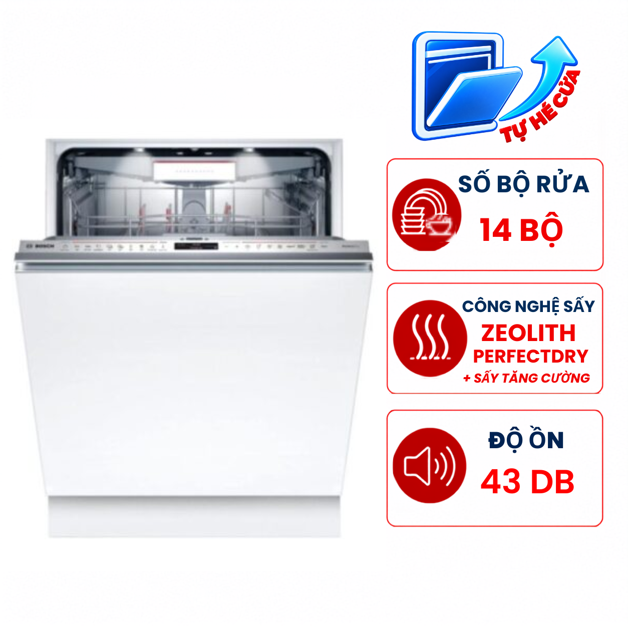 Máy rửa bát Bosch SMV8YCX03E  Seri 8, 14 bộ âm tủ, sấy Zeolith có đèn, nhập Đức