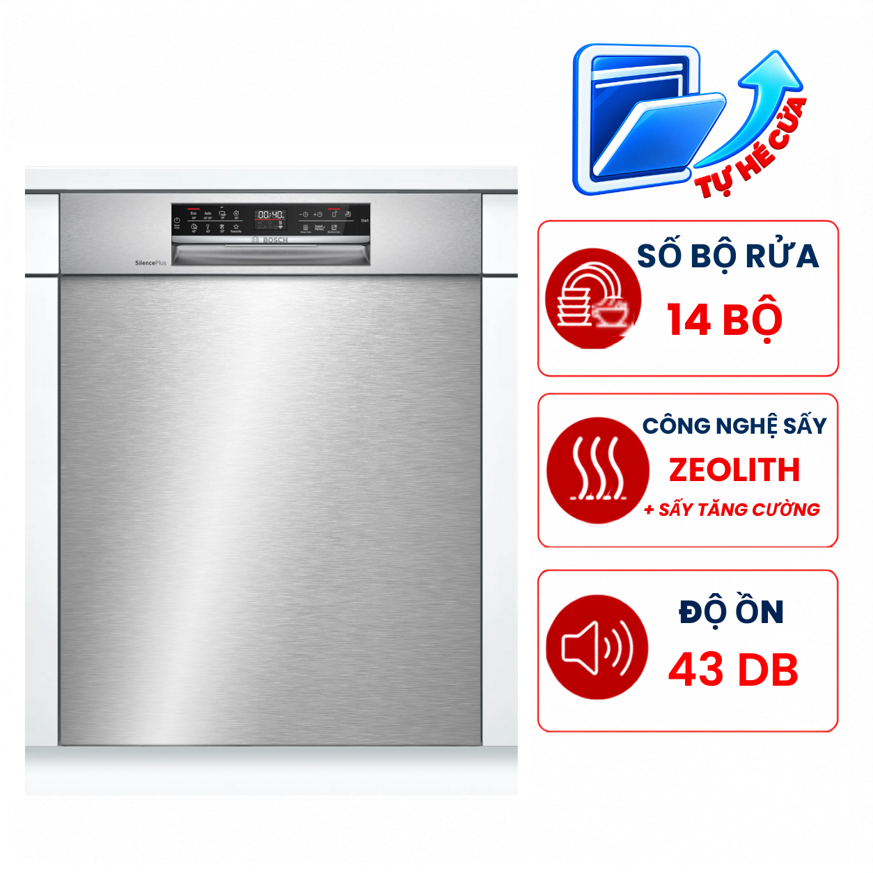 Máy rửa bát Bosch SMU6ECS57E Series 6, 14 bộ bán âm, Nhập Đức