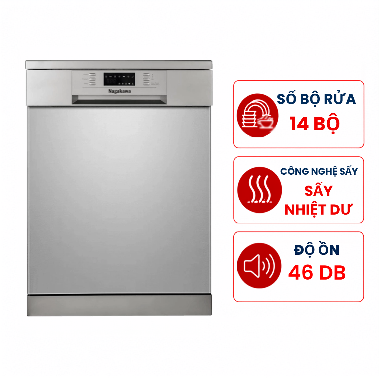 Máy rửa bát Nagakawa NAG3602M14 14 bộ độc lập, Nhập Malaysia