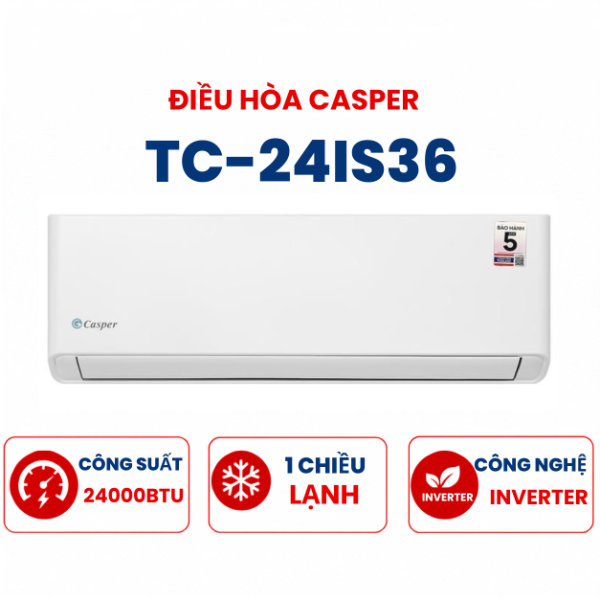 Điều hòa Casper 1 chiều 24.000BTU Inverter TC-24IS36