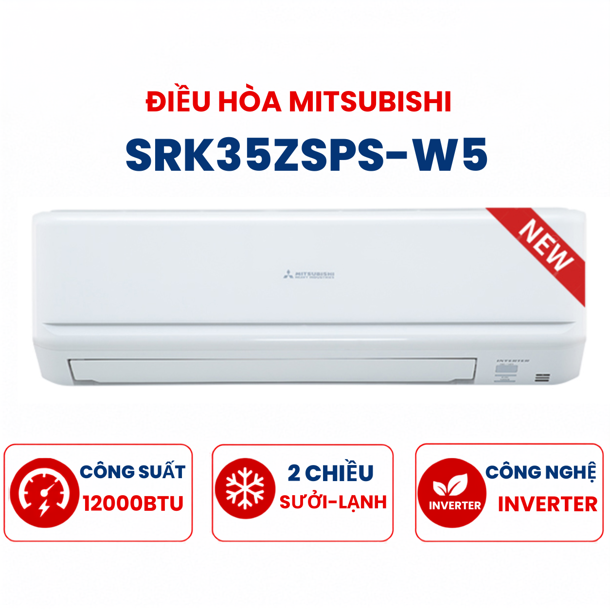 Điều hòa Mitsubishi 2 chiều 12000Btu Inverter R32 SRK35ZSPS-W5
