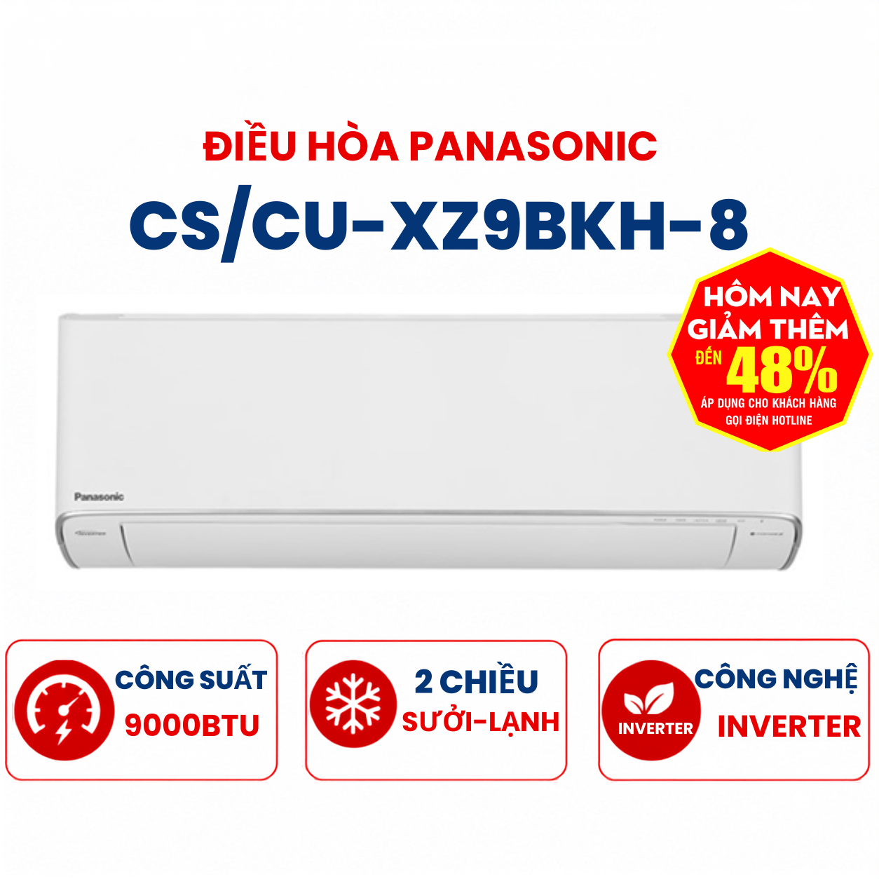Điều hòa Panasonic 2 chiều 9000Btu Inverter CS/CU-XZ9BKH-8 cao cấp