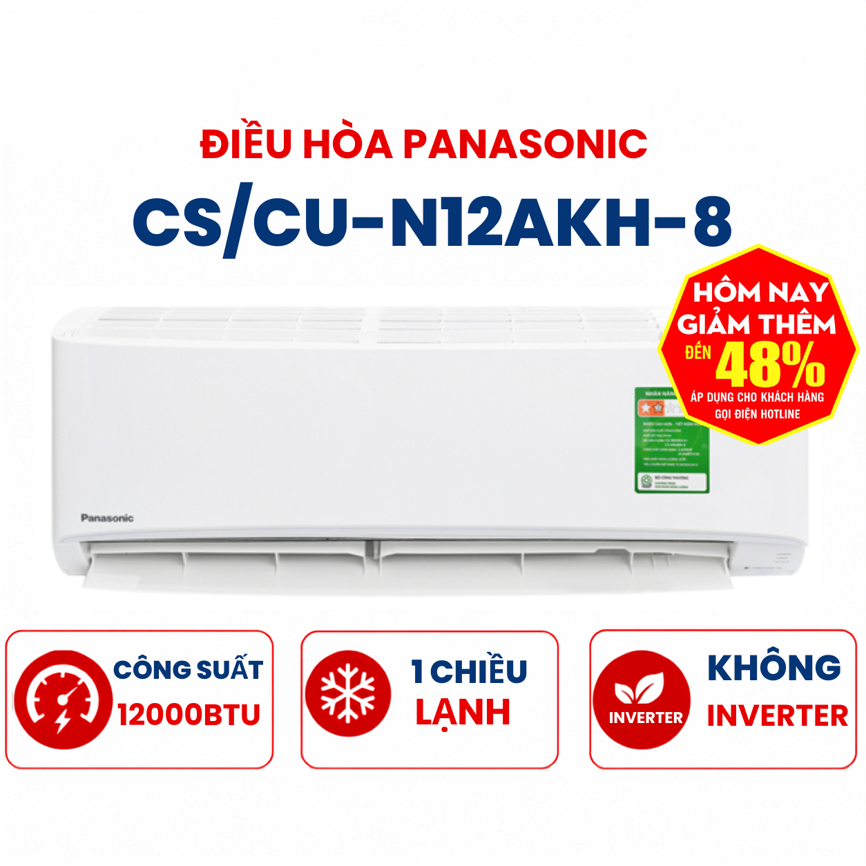 Điều hòa Panasonic 1 chiều 12000Btu CS/CU-N12AKH-8