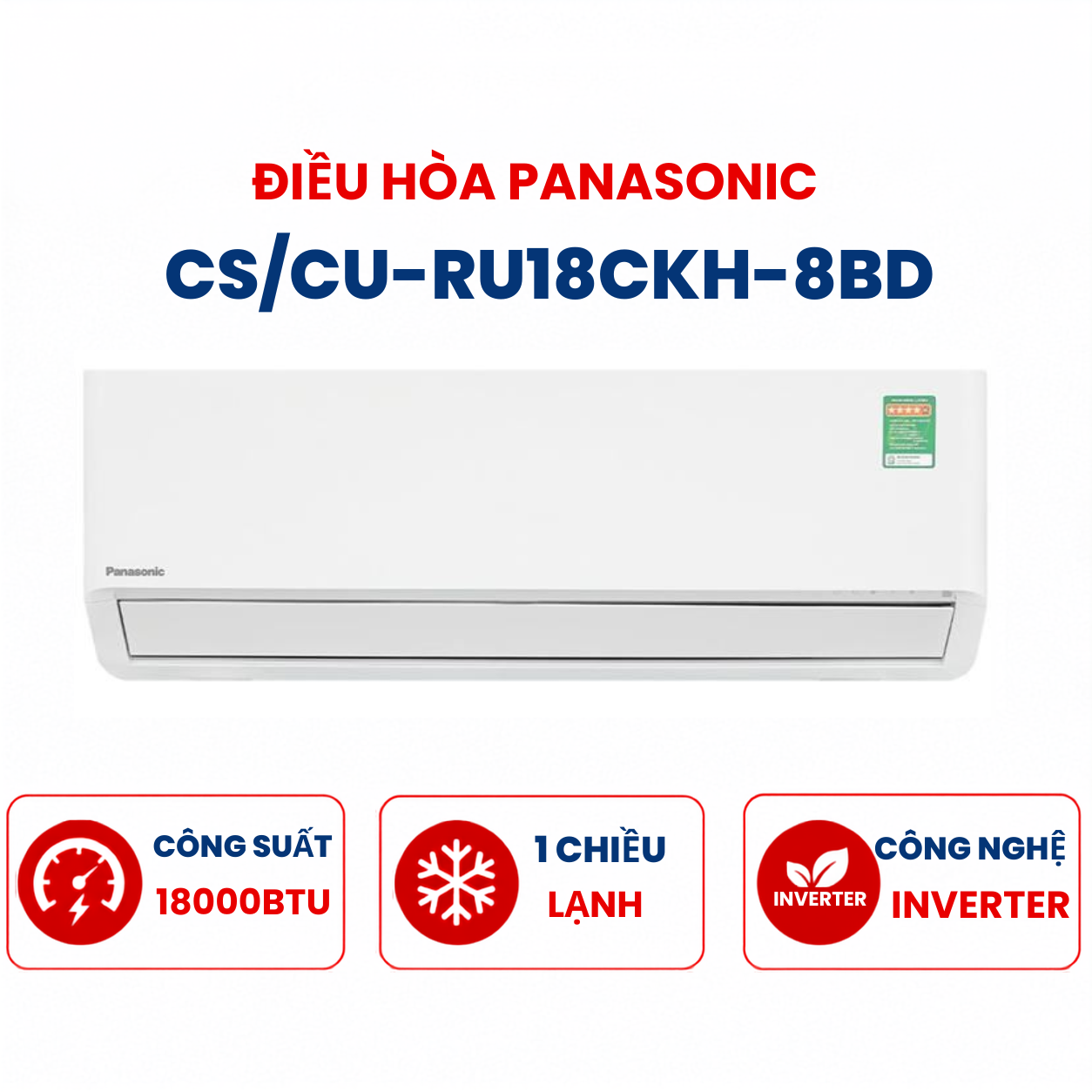 Điều hòa Panasonic 1 chiều 18000Btu Inverter R32 CS/CU-RU18CKH-8BD Tiêu chuẩn dàn lạnh to
