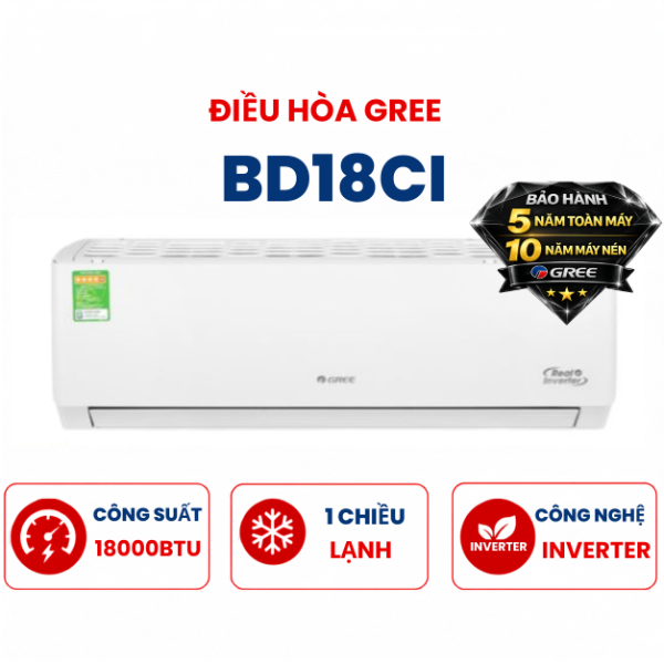 Điều hòa Gree 1 chiều 18000BTU Inverter BD18CI mới 2025