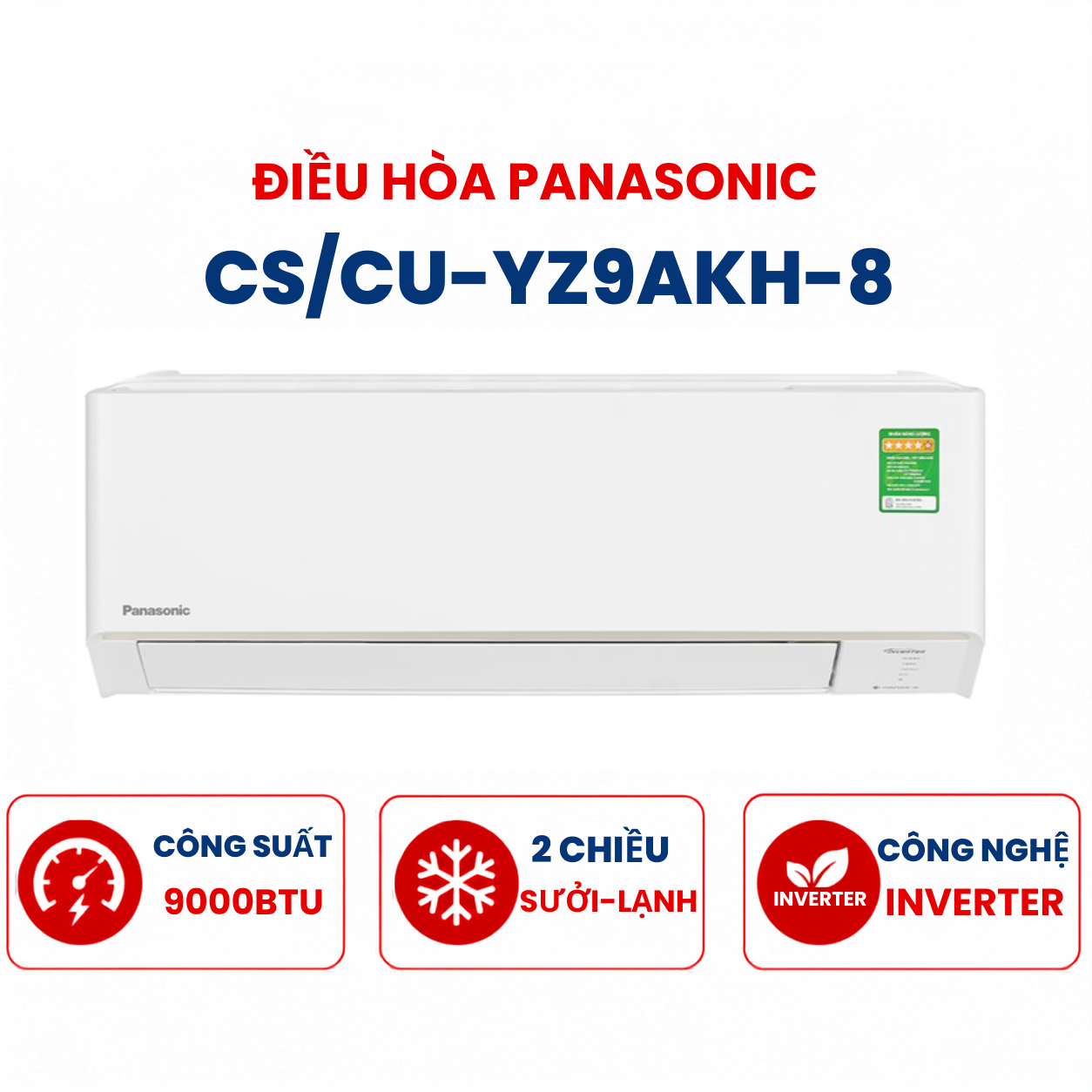 Điều hòa Panasonic 2 chiều 9000BTU Inverter CS/CU-YZ9AKH-8 tiêu chuẩn