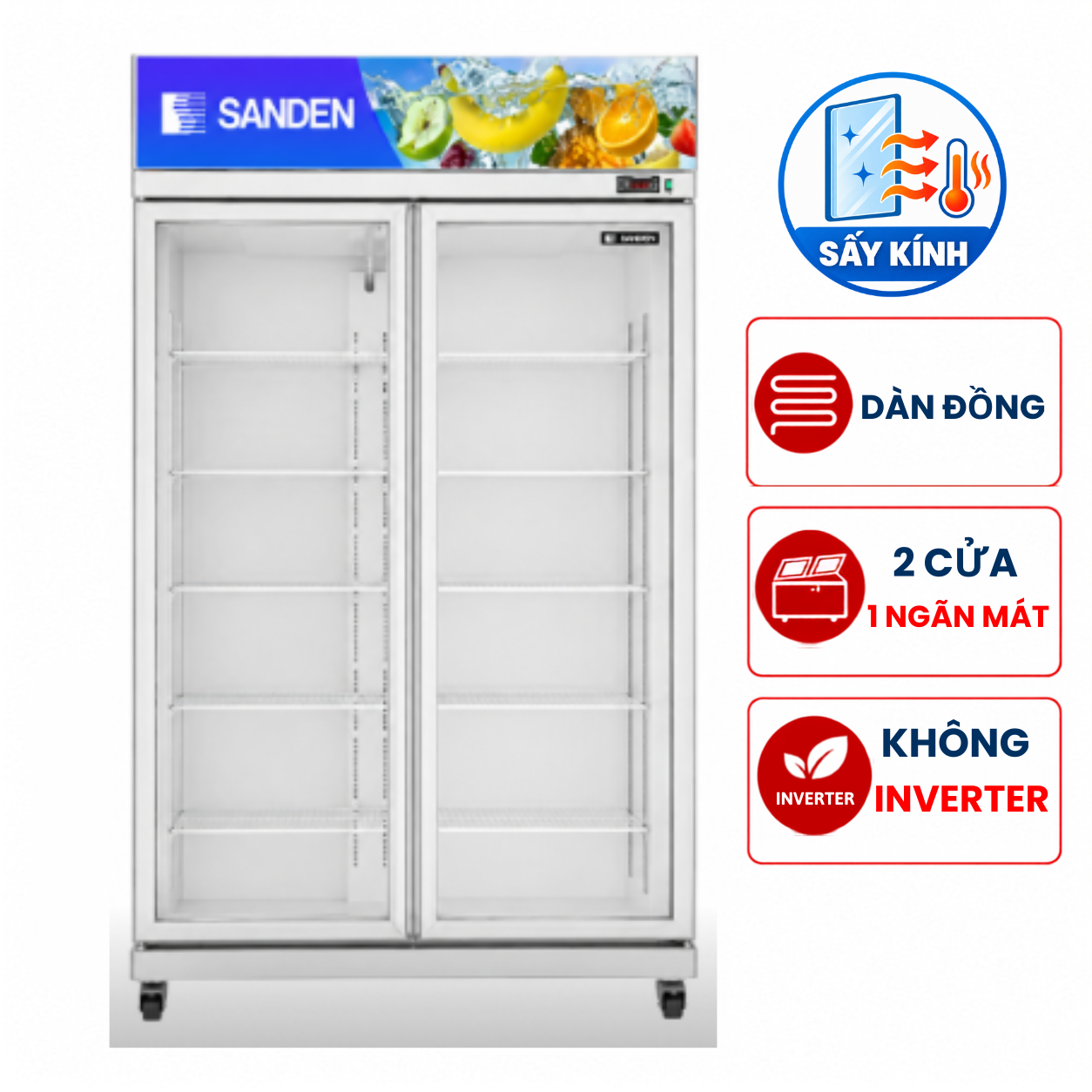 Tủ mát Sanden YPC-1100C 900 lít 2 cánh , có sấy kính