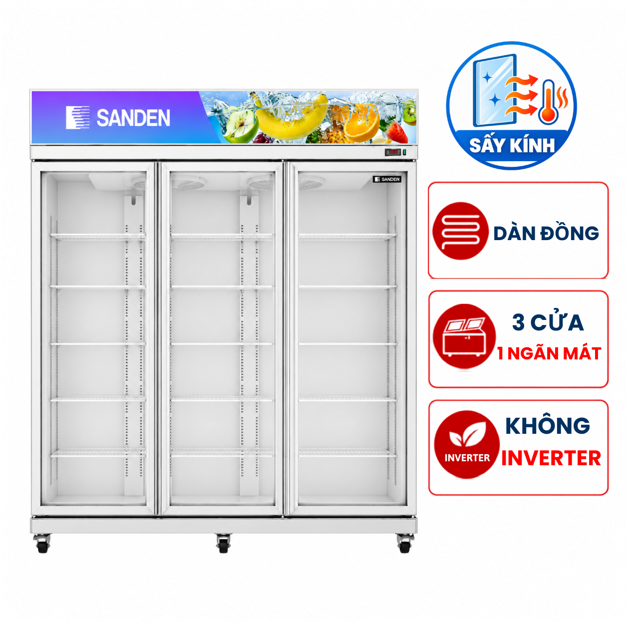 Tủ mát Sanden YPC-1650C 1.400 lít 3 cánh , có sấy kính