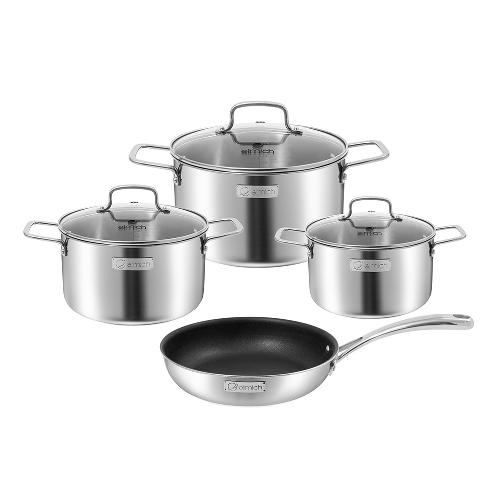 Bộ nồi inox liền khối Elmich EL2488IN03 Size 16, 20, 24, chảo 24cm